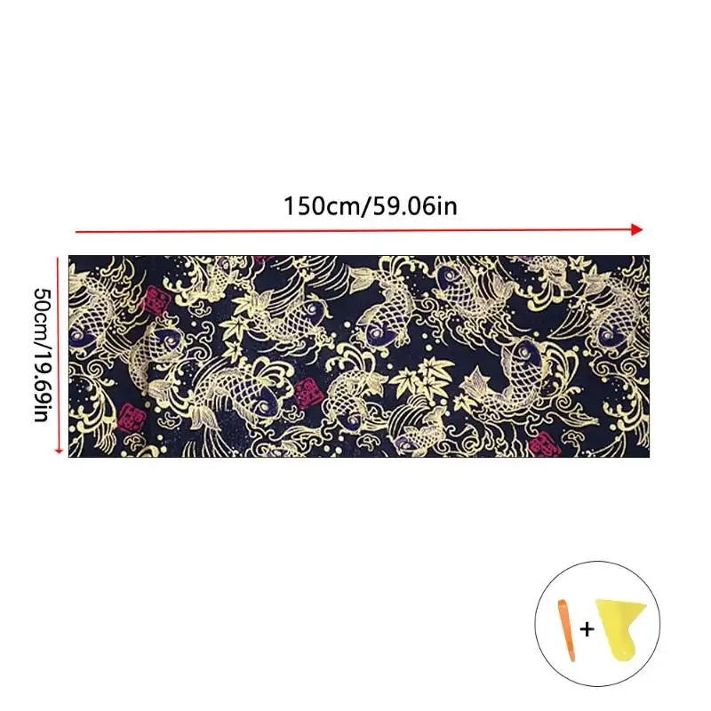1Pcs High Grade Wear-Resistant Car Dashboard Door Panel Ceiling Decor Fabric Self-Adhesive Black Koi Fish Car Interior Sticker