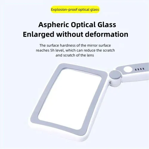 LED light 4X handheld magnifying glass with foldable optical lens, suitable for elderly people to read newspapers