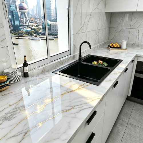 60cm x 300cm Smooth marble contact wall sticker wallpaper self-adhesive detachable