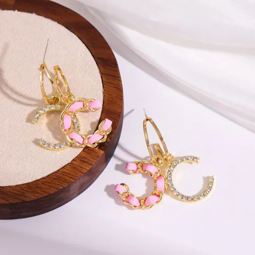Fashion Luxury Rhinestone Double C Braided Pendant Earrings For Women Elegant Geometrics Earrings Office Party Lady Jewelry Gift