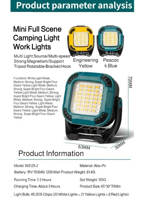 Portable LED Spotlight Lantern Strong Light Flashlight Outdoor Camping Fishing Emergency Rechargeable Magnetic Work Lamp