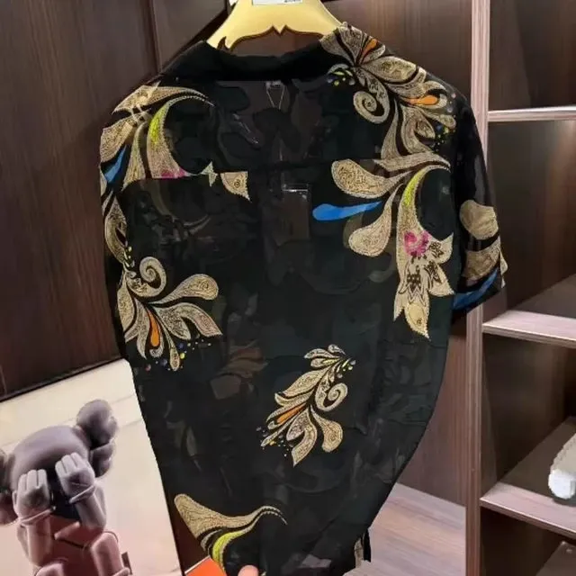 Black beach-style ice silk shirt