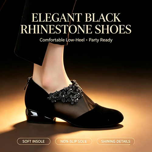 Leather mesh rhinestone women's shoes with soft sole