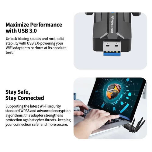 WiFi 6 USB Adapter 1800Mbps Dual Band 5GHz 2.4GHz Wireless Network Card with 4 High Gain Antennas USB3.0 WiFi Dongle Long Range Signal Receiver for PC Desktop Laptop Gaming Windows 11 10