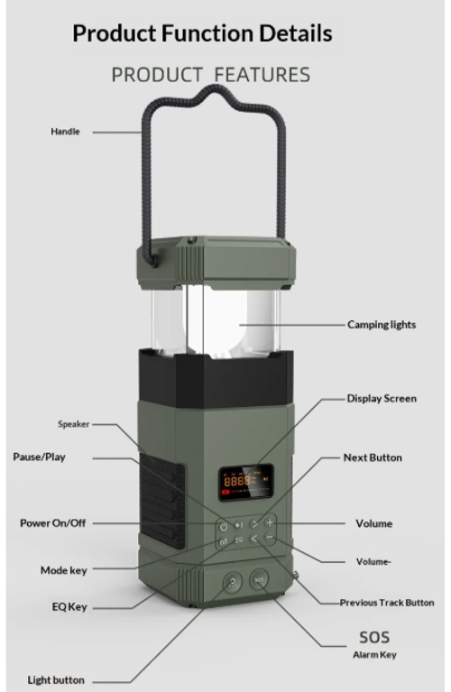 Hand-Powered Camping Emergency Waterproof for Speaker Radio Built-in Digital Display 5000mA Battery 10-30W Output