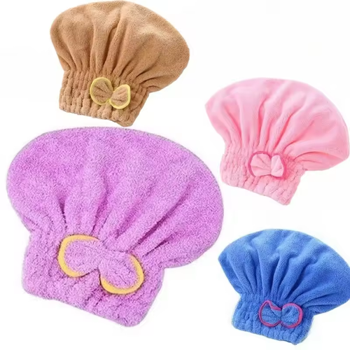 4pcs Hair Drying Towel with Bow-Knot, Elastic Bath Cap Turban, Dry Fast Drying Hair Caps for Women