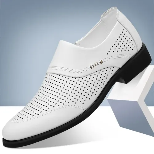 White men's business hollowed out leather shoes, breathable and fashionable leather sandals