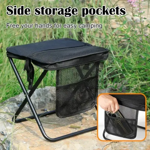 Portable folding camping stool with shoulder strap (for picnics and outdoor use)