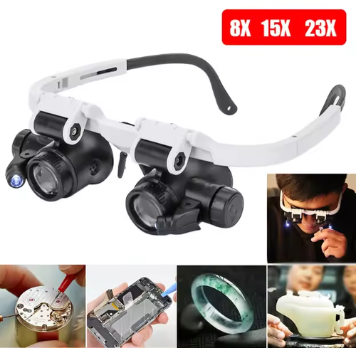 Dual lens jewelry magnifying glass with LED headphone lighting