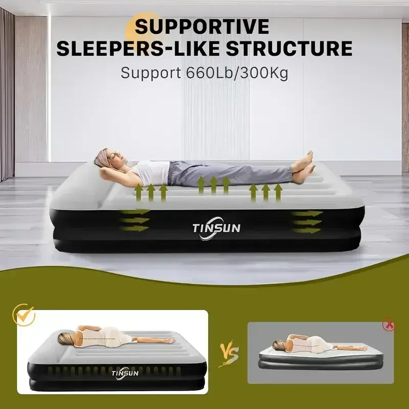 Queen Air Mattress with Built in Pump,Air Bed for Camping,Home&Guests,Fast&Easy Inflation Deflation Airbed,Double Blow up Bed,Travel Cushion (Black)