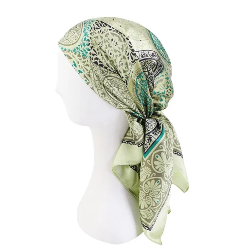 Satin Square Scarf Women Muslim Hijab Elegant 2025 Print Silk Neckerchief Shawl Wraps Headband Handle Hair Accessories Bandana
