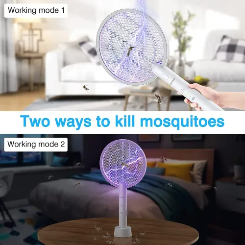 2 in 1 Mosquito swatter Electric Fly Bug Killer Lamp Zapper with 1200mAh Battery USB charge with Safety Mesh for Indoor,Outdoor