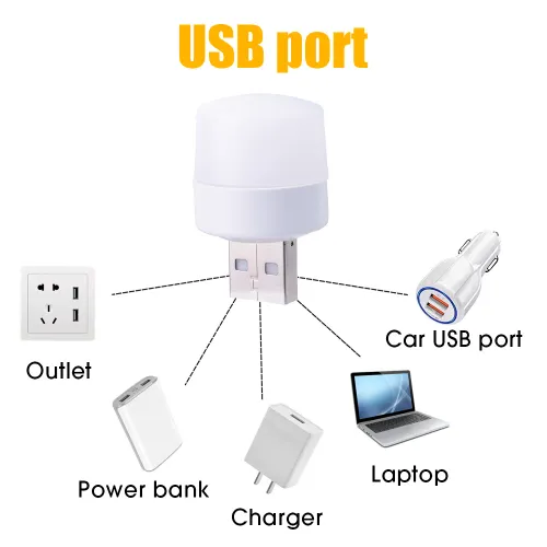 10PCS Mini USB Night Light  White  Book Reading Light USB Plug Computer Mobile Power Charging LED Night Lamp