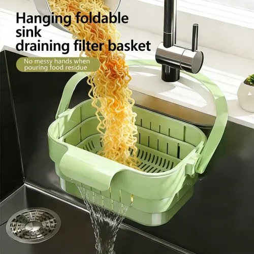 2pcs Hanging Foldable Expandable Sink Colander Kitchen Food & Fruit Residue Filter Basket Space-Saving Sink Strainer for Home Kitchen