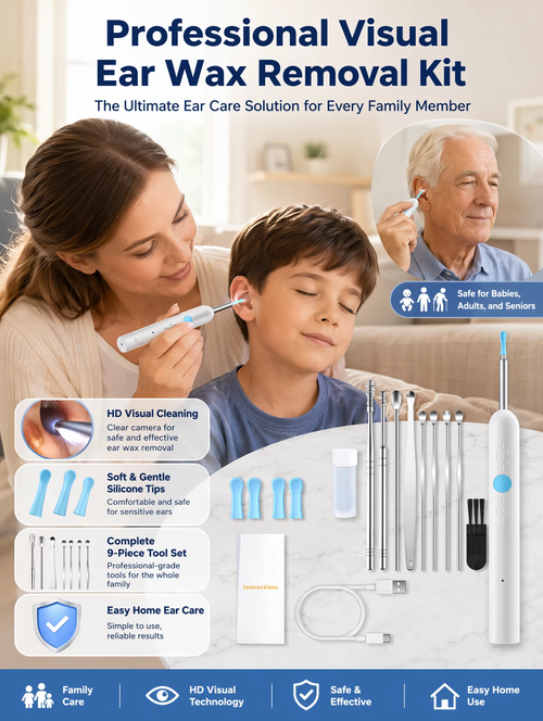 Wireless Visual Ear Cleaner 8MP HD Camera, WiFi Ear Pick Otoscope, 360° Ear Wax Removal Tool , for iPhone Android