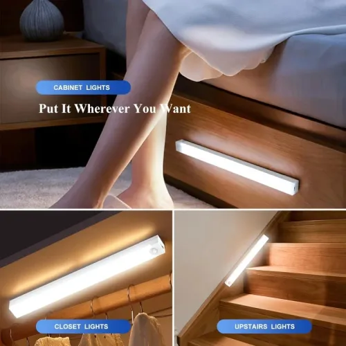 LED Motion Sensor Light Wireless LED Night Light Type C Rechargeable Light Cabinet Wardrobe Lamp Staircase Backlight For Kitchen