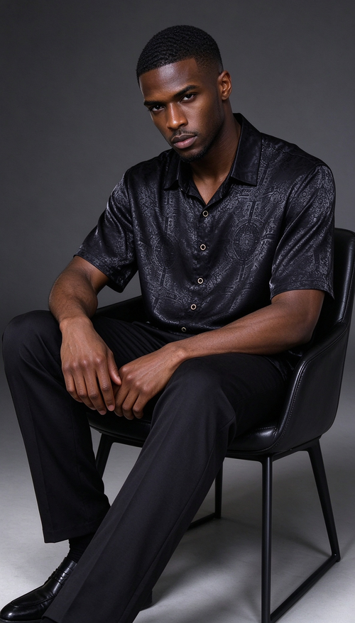 Black textured printed shirt