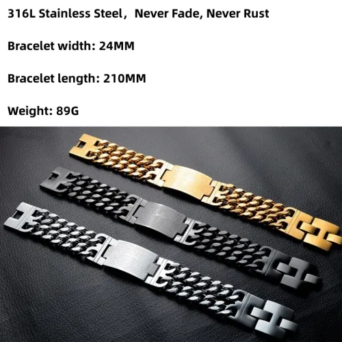 24MM Width 316L Stainless Steel Cuban Chain Cross Bracelet For Men Jewelry Male Hand Chain Wrap Bracelets Punk Accessory