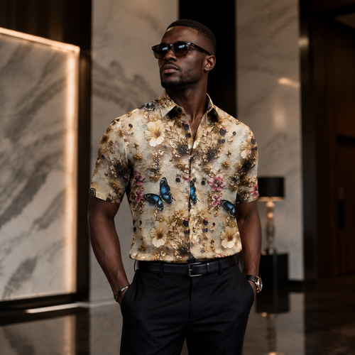 Summer butterfly-print acetate shirt