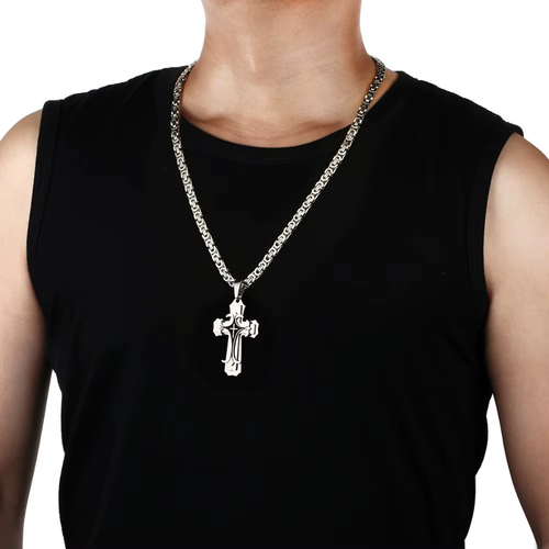 Men's Cross Pendant Necklace and Bracelet Set