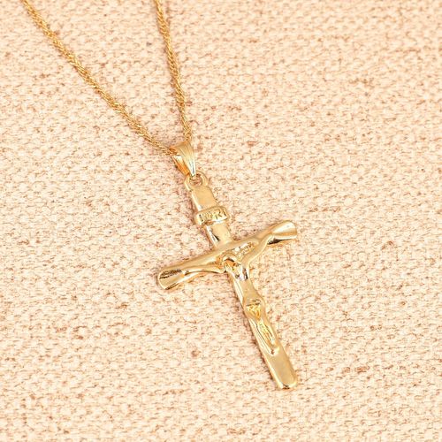 18K Gold Plated Jesus Cross Pendant Necklace For Women Men Charm Trend Birthday Gifts Fashion Party