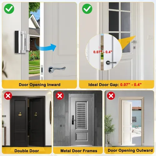Home Security Door Lock, Upgraded Metal Door Reinforcement Lock, Withstands 1000 lbs of Impact for Inward Swing Doors, Defender Door Locks for Kids Safety, Prevent Unauthorized Entry (Silver)