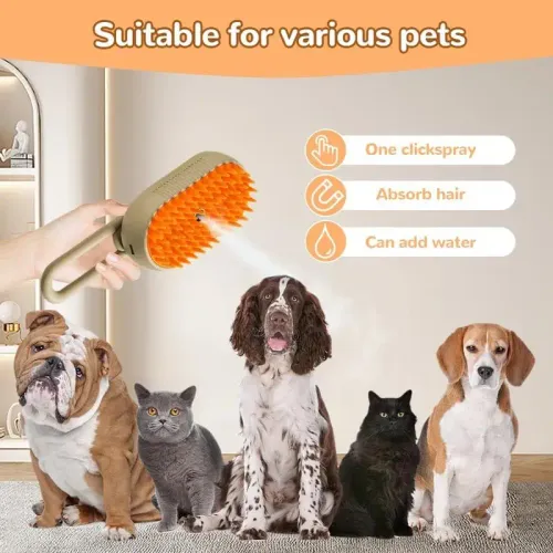 Cat Dog Pet Spray Massage Brush 3 in 1 One Button Steam Spray Folding Rotatable Floating Hair Bath Hair Removal Brush Comb