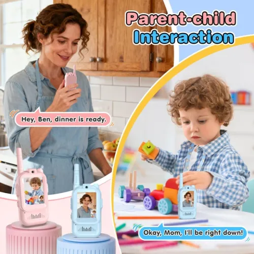 Children's Video Walkie-Talkie 2-Pack with Display Screen Voice Converter and Real-Time Video Chat Long-Range Gift for Children