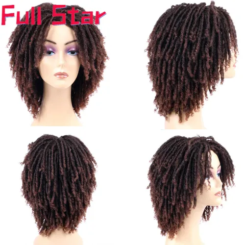 Short Dreadlock Wig Twist Wigs for Black Women Men Afro Curly Synthetic Glueless Wigs Short Afro Twist Faux Locs Braided Wig