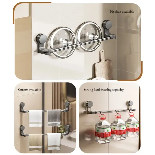 Durable Suction Cup Towel Rack Wall Mounted Adjustable Towel Bars Retractable Multipurpose Clothes Drying Rack