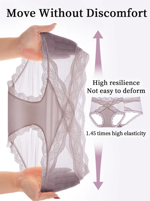 Set of 3 sexy lace panties with criss-cross waist design, comfortable and breathable, with an extended silk crotch.