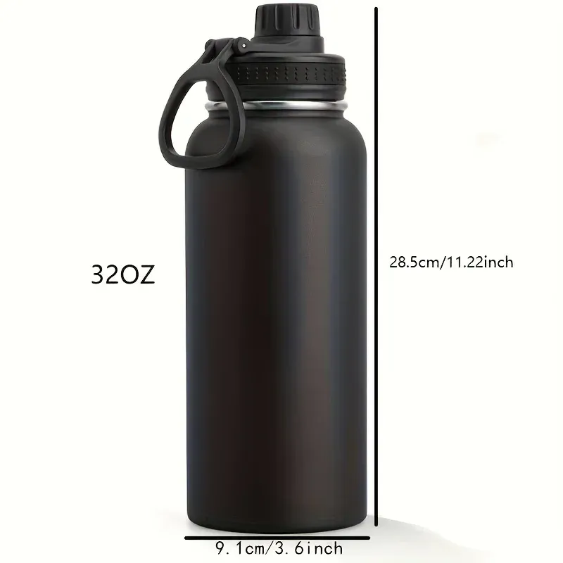 1pc Stainless Steel Insulated 1000ml 32oz Leakproof Water Bottle Double Wall Vacuum Thermal Drinkware Cup Perfect For Outdoor