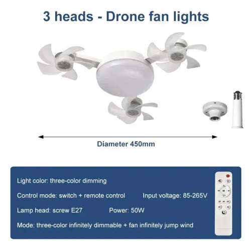 Socket Fan Light Ceiling Fan with Remote Control Dimmable LED Light Temperatures Quiet Pure Copper Motor for Bedroom Kitchen