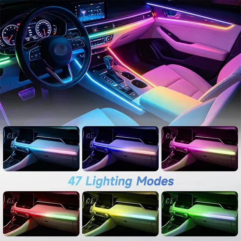 Car LED Acrylic Light Strip RGB Auto Interior Strip Lights Remote Phone APP Control Decorative Atmosphere Lamp with APP Remote