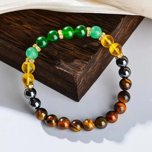 Chakra Balancing Bracelet - Tiger Eye, Green Aventurine & Citrine Healing Stones for Wealth & Positivity