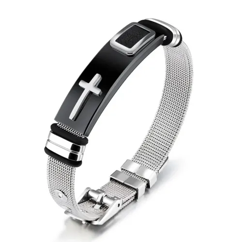 New Adjustable Metal Men's Bracelet Fashion Celtic Cross Pattern Bracelet Push-Button Charm Bracelet Black Golden