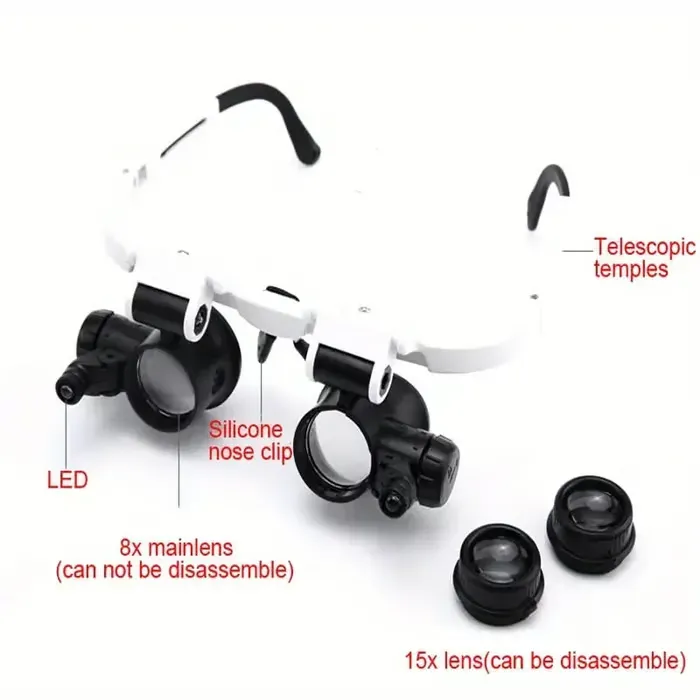 8X 15x 23x Head Wearing Magnifying Glass with LED Light Headband