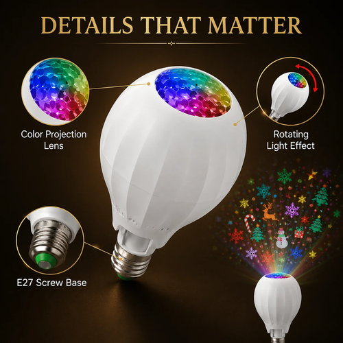 🎄 Rotating Christmas Projector Bulb | 16 Patterns