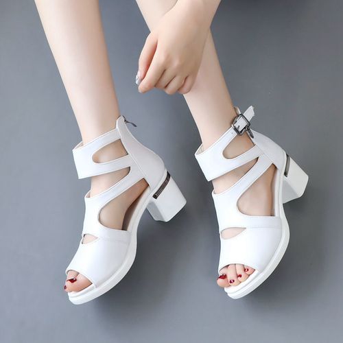 2026 new Soft leather cool boots style thick heel hollow high top sandals