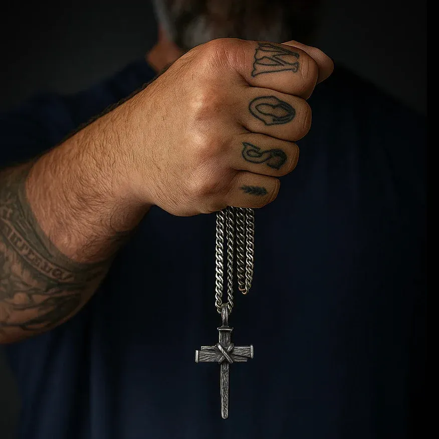 Vintage Nail Cross Necklace for Men Women Stainless Steel Retro Cross Pendant Hip Hop Religious Faith Biker Jewelry Gift