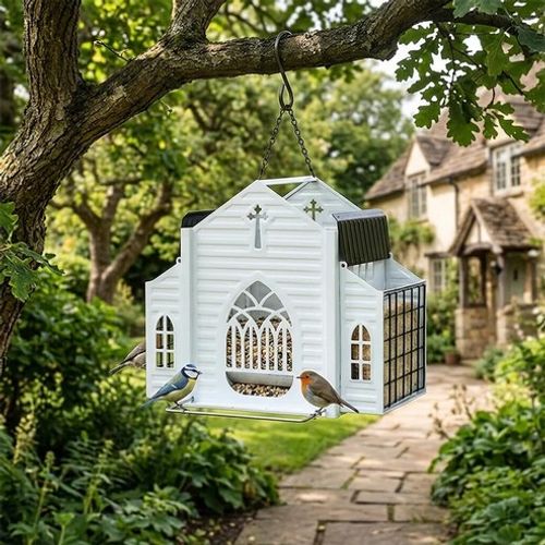 A Shelter for the Birds🏠Church-Shaped Solar-Powered Bird Feeder