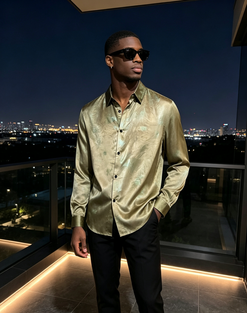 Men's Long Sleeve Satin Shirt