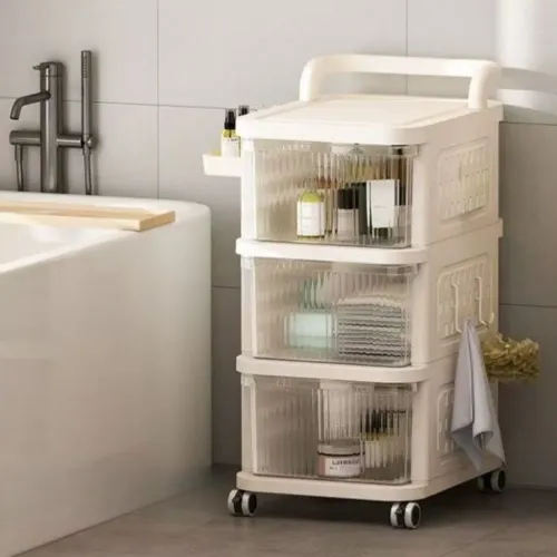 Three-layer multifunctional movable drawer organizer stable load-bearing trolley storage rack
