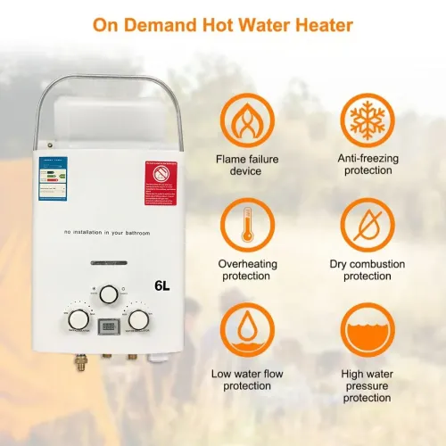 This 6L outdoor portable gas water heater does not require indoor installation. It has a portable design for easy carrying. Gas-driven without the need for electricity connection. It has a 6L large flow rate and constant temperature water output. Winter and summer modes are adjustable. The dual knobs provide precise temperature control. It is suitable for camping, RVs, and other scenarios, allowing you to enjoy free hot water outdoors.