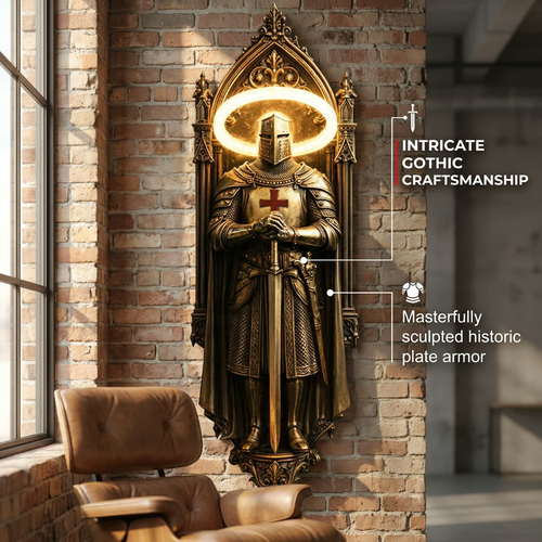 🙏 Guardian of God Wall Lamp – Medieval Knight Sconce with Warm Holy Glow | Protect Your Home in Style | Limited Offer!​ 🕯️