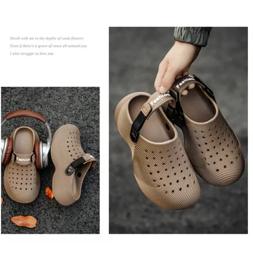 Men's Summer Thick Bottom Casual Sandals Driving Two-Way Outdoor Wear Beach Shoes Anti-Slip Wear-Resistant 3D Pattern Hole Shoes