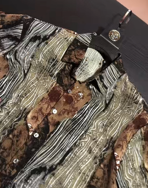 Men's Ice Silk Shirt with Tree Bark Texture