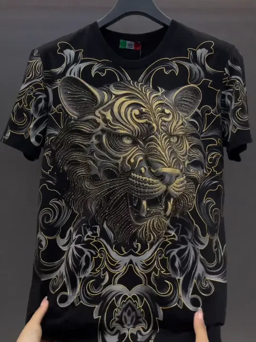 1PCS High-Quality Gold Foil Tiger Men Shirt Luxury Versatile Comfortable Stylish Urban