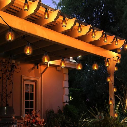 Solar Halloween Lights Outdoor String Lights with 10 Flickering Flame Bulb Waterproof Solar Powered LED Flame Lights for Decor