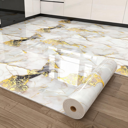 60×300cm Waterproof and Oil-Proof Gold-Vein Marble Pattern Floor Sticker